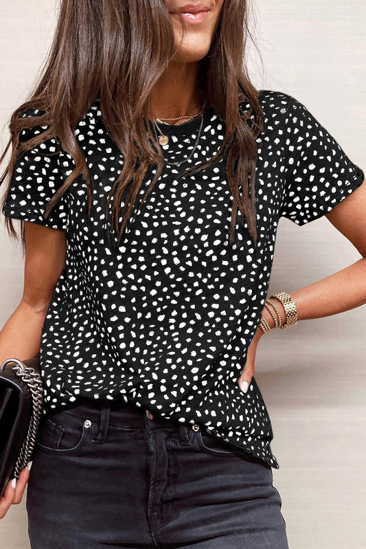 Apricot Cheetah Print O-neck Short Sleeve T Shirt