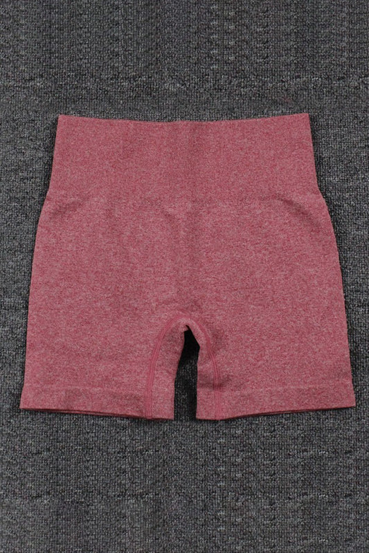 Fiery Red Solid Color High Waist Sports Active Shorts