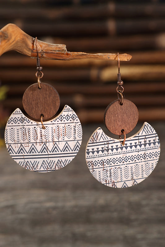 Multicolour Geometric Print Drop Wood Earrings